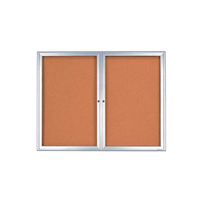 United Visual Products 48"W x 36"H 2-Door Outdoor Enclosed Corkboard with Radius Frame