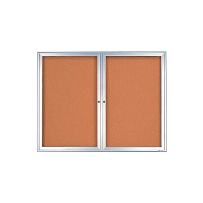 United Visual Products 60"W x 36"H 2-Door Outdoor Enclosed Corkboard with Radius Frame