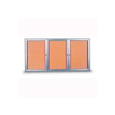 United Visual Products 72"W x 36"H 3-Door Outdoor Enclosed Corkboard with Radius Frame
