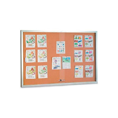 United Visual Products 72"W x 48"H Sliding Glass Door Corkboard with Satin Frame