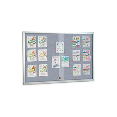 United Visual Products 72"W x 48"H Sliding Glass Gray Easy Tack Board with Satin Frame