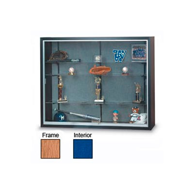 72" x 48" x 8" Oak Laminate Display Case w/3 Shelves and Cobalt Accent Interior