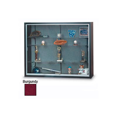 60" x 48" x 16" Black Laminate Display Case w/3 Shelves and Burgundy Interior
