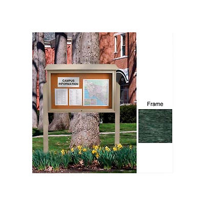 United Visual 45"W x 30"H Cork Top-Hinged Single Door Message Center with Woodland Green Frame