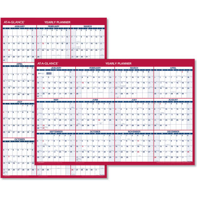 AT-A-GLANCE® Erasable Vertical/Horizontal Wall Planner, 24 x 36, Blue/Red, 2022