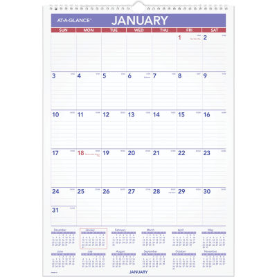 AT-A-GLANCE® Erasable Wall Calendar, 12 x 17, White, 2022