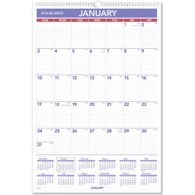 AT-A-GLANCE® Erasable Wall Calendar, 15.5 x 22.75, White, 2022