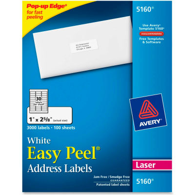 Easy Peel Laser Address Labels, 1 x 2-5/8, White, 3000 Labels
