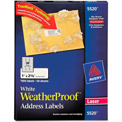 Avery® White Weatherproof Laser Shipping Labels, 1 x 2-5/8, 1500/Pack