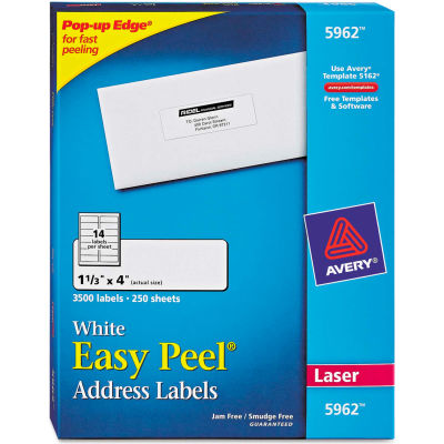 Avery® Easy Peel Laser Address Labels, 1-1/3 x 4, White, 3500/Box ...