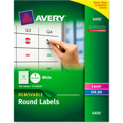Avery® Removable Inkjet/Laser ID Labels, 1" Diameter, White, 945/Pack
