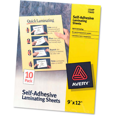 Avery® Clear Self-Adhesive Laminating Sheets, 3 mil, 9 x 12, 10/Pack