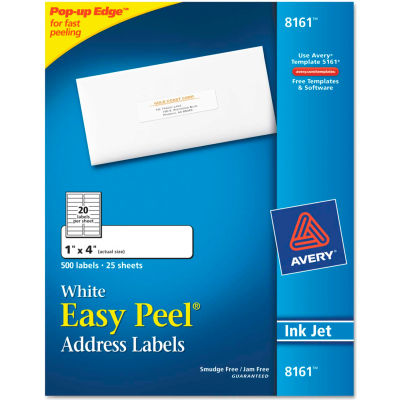 Avery® Easy Peel Inkjet Address Labels, 1 x 4, White, 500/Pack