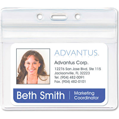 Advantus® Resealable ID Badge Holder, Horizontal, 3-3/4" x 2-5/8", Clear, 50/Pack