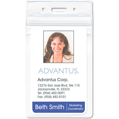 Advantus® Resealable ID Badge Holder, Vertical, 2-5/8" x 3-3/4", Clear, 50/Pack