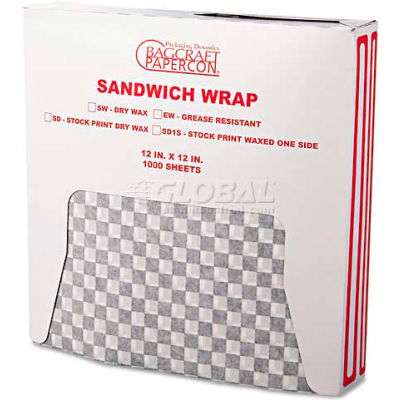 Bagcraft Papercon® Grease-Resistant Paper Wrap/Liner, 12 x 12, Black Checker Print