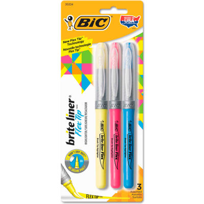 BIC® Brite Liner Flex Tip Highlighters, Brush Tip, Assorted Colors, 3/Set