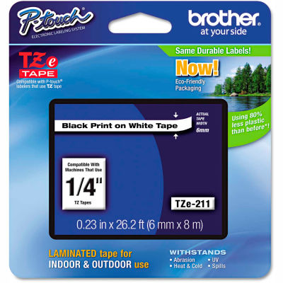Brother® P-Touch® TZe Labeling Tape, 1/4"W, Black on White