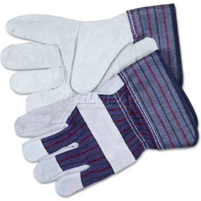 MCR Safety 12010XL Split Leather Palm Gloves, Gray, C-Grade, 2-1/2" Rubber Safety Cuff, 1-Pair