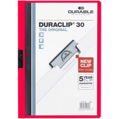 Durable® Vinyl DuraClip Report Cover w/Clip, Letter, Holds 30 Pages, Clear/Red