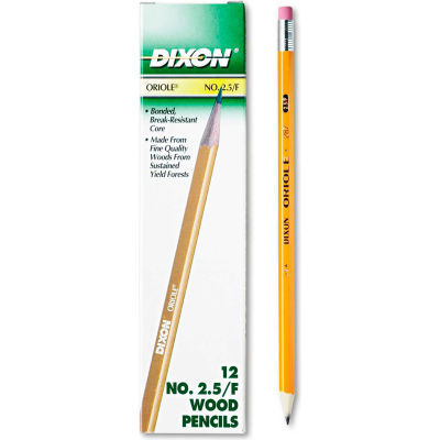 Dixon® Oriole Pencil, F (#2.5), Black Lead, Yellow Barrel, Dozen