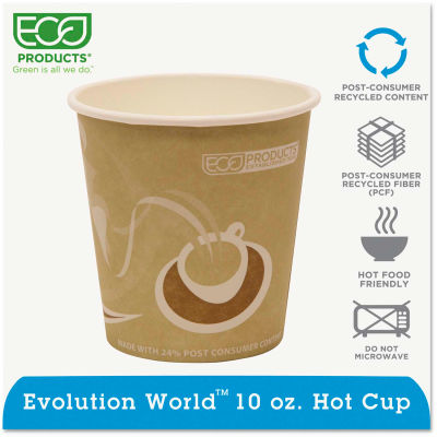 Eco-Products® Evolution World 24% PCF Hot Drink Cups, 10 oz., Tan, 1000/Carton