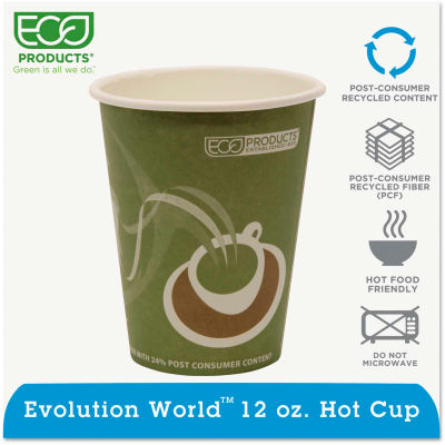Eco-Products® Evolution World 24% PCF Hot Drink Cups, Sea Green, 12 oz., 1000/Carton