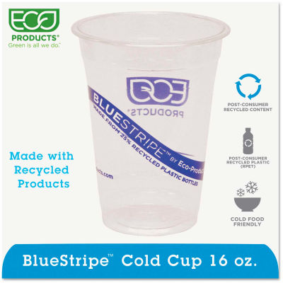 Eco-Products® BlueStripe Recycled Content Translucent Plastic Cold Drink Cups, 16 Oz., 1000/CTN