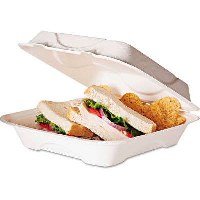 Eco-Products® EP-HC91, Compostable Clamshell Food Container, 1 Compartment, White, 200/Carton