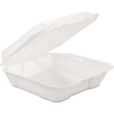 Hinged Lid Foam Food Containers 9-1/4" x 9-1/4" x 3" - 200 Pack