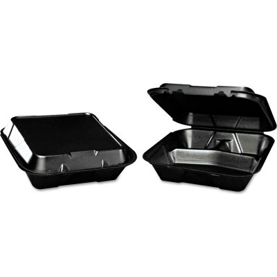 Hinged Lid Foam Food Container 9-1/4" x 9-1/4" x 3" 3 Compartment - 200 Pack