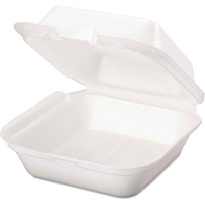 Hinged Lid Foam Food Container 6-2/5" x 6-2/5" x 3" 1 Compartment - 500 Pack