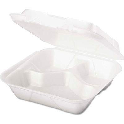 Hinged Lid Foam Food Container 8-1/4" x 8" x 3" 1 Compartment - 200 Pack
