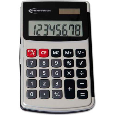 Innovera® Handheld Calculator, Hard Flip Case, 8-Digit LCD, Dual Power, Silver