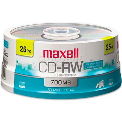 Maxell 630026 CD-RW Discs, 700MB/80min, 4x, Spindle, Silver, 25/Pack