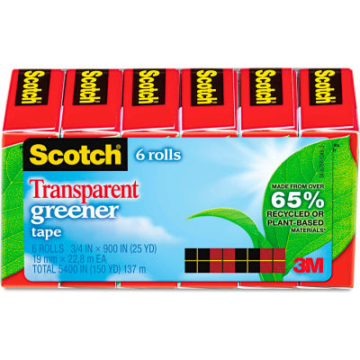 Scotch® Transparent Greener Tape, 3/4" x 900", 1" Core, 6/Pack