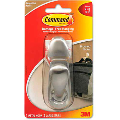 3M Command™ Adhesive Mount Metal Hook, Large, Brushed Nickel Finish