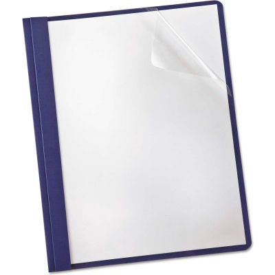 Oxford® Linen Finish Clear Front Report Cover, 3 Fasteners, Letter, Navy, 25/Box