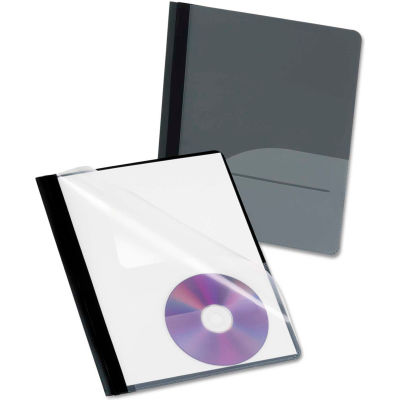 Oxford® Clear Front Report Cover, CD Pocket, 3 Fasteners, Letter, Black, 25/Box