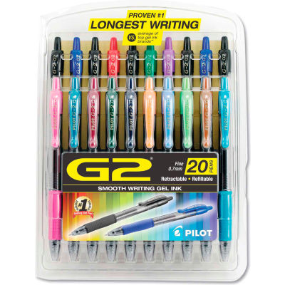 Pilot® G2 Premium Retractable Gel Pen, Fine 0.7mm, Assorted Ink/Barrel, 20/Set