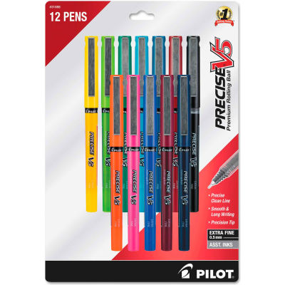 Pilot® Precise V5 Stick Roller Ball Pen, Fine 0.5mm, Assorted Ink/Barrel, Dozen