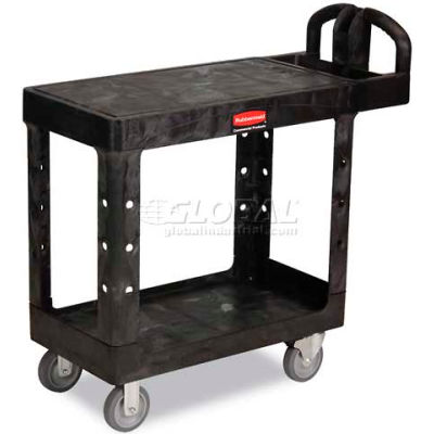 Rubbermaid® Plastic Utility Cart w/2 Shelves, 500 lb. Capacity, 39"L x 17"W x 33"H, Black