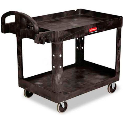Rubbermaid® Plastic Utility Cart w/2 Shelves, 500 lb. Capacity, 45"L x 26"W x 33"H, Gray