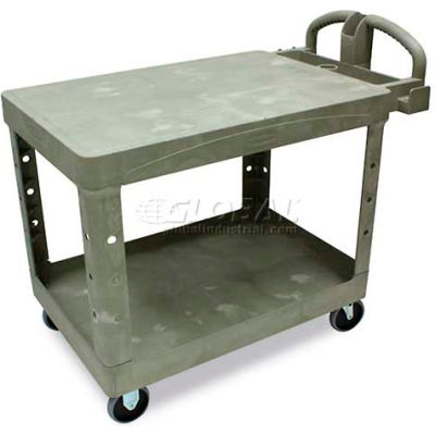 Rubbermaid® Heavy Duty Plastic Flat Top Utility Cart, 2 Shelf, 34"Lx16"W, 5" Casters, Beige