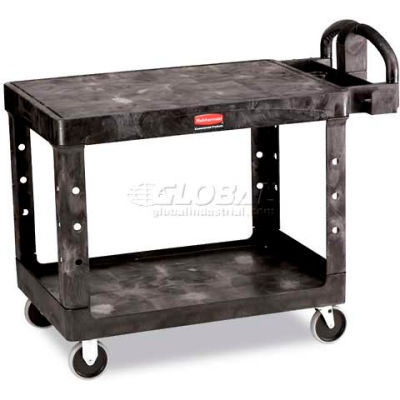 Rubbermaid® Plastic Flat Top Utility Cart, 2 Shelf, 44"Lx25"W, 5" Casters, Black