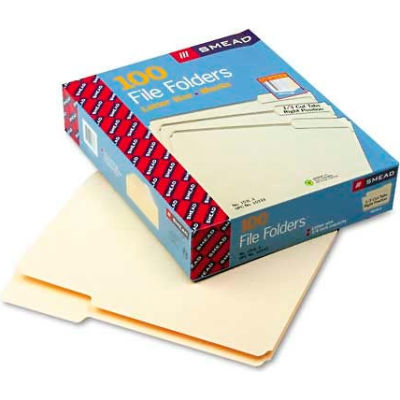 Smead® File Folders, 1/3 Cut Third Position, One-Ply Top Tab, Letter, Manila, 100/Box