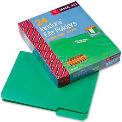 Smead® Waterproof Poly File Folders, 1/3 Cut Top Tab, Letter, Green, 24/Box