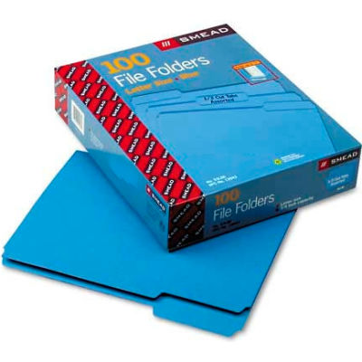 Smead® File Folders, 1/3 Cut Top Tab, Letter, Blue, 100/Box