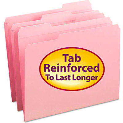 Smead® File Folders, 1/3 Cut, Reinforced Top Tab, Letter, Pink, 100/Box