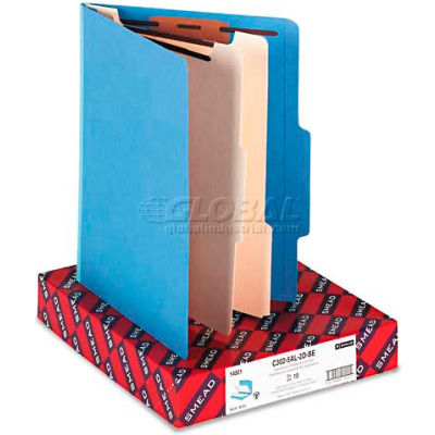 Smead® Top Tab Classification Folders, Two Dividers, Six-Sections, Blue, 10/Box